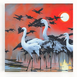 Stretched canvas wall art featuring a serene heron and egret design, showcasing delicate brushwork and natural colors, perfect for enhancing home decor.