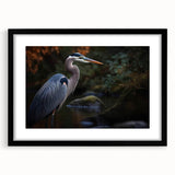 Elegant black-framed wall art featuring a heron and egret design, showcasing intricate bird illustrations against a modern backdrop, perfect for nature lovers and home decor enthusiasts.