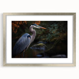 Framed wall art collection showcasing elegant heron and egret designs in silver, featuring a mat for a polished look, perfect for enhancing home decor.
