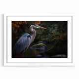 Elegant wall art collection featuring a heron and egret design, framed with a white mat, showcasing a serene nature scene perfect for home decor. Ideal for bird lovers and nature enthusiasts.