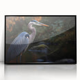 Framed wall art collection featuring a heron and egret design, set against a black background, showcasing intricate details and vibrant colors, ideal for home decor.