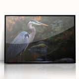 Framed wall art collection featuring a heron and egret design, set against a black background, showcasing intricate details and vibrant colors, ideal for home decor.