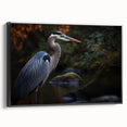 Framed wall art collection showcasing a heron and egret design, featuring vibrant colors against a black background, ideal for enhancing modern decor.
