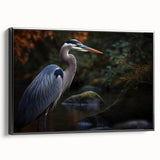 Framed wall art collection showcasing a heron and egret design, featuring vibrant colors against a black background, ideal for enhancing modern decor.