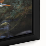 Close-up of a framed canvas showcasing a heron and egret design, featuring vibrant colors and intricate details, perfect for enhancing home decor with nature-inspired art. Ideal for bird lovers and art enthusiasts seeking unique wall art.