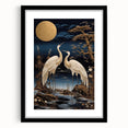 Framed wall art featuring a heron and egret design in a black frame with a mat, showcasing elegant bird illustrations that enhance home decor.
