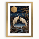 Elegant gold-framed wall art featuring a heron and egret design, showcasing intricate details and vibrant colors, perfect for enhancing home decor.