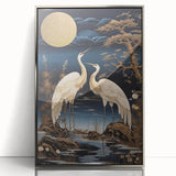 Framed acrylic wall art featuring a serene heron and egret design, elegantly set against a silver background, perfect for enhancing modern home decor.