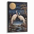 Elegant framed canvas artwork depicting a heron and egret in a serene natural setting, featuring rich colors and intricate details, perfect for home decor.