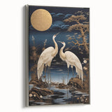 Framed wall art featuring a serene heron and egret design in soft gray and white tones, showcasing elegant birds against a minimalist backdrop, perfect for modern decor.