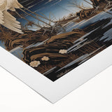 Rolled canvas art print showcasing a serene heron and egret design, featuring soft blues and greens, perfect for nature-themed decor. Ideal for creating a tranquil atmosphere.