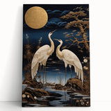 Elegant wall art featuring a heron and egret design on stretched canvas, showcasing soft blues and natural tones, perfect for enhancing home decor.