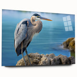 Elegant wall art collection showcasing a heron and egret design, printed on acrylic glass with a side view display, ideal for home decor.