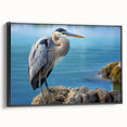 Framed wall art collection featuring a black and white design of heron and egret birds, displayed from the side, perfect for nature-inspired home decor.