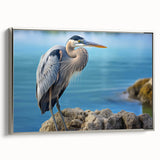 Framed wall art collection showcasing a serene scene of herons and egrets, elegantly displayed in silver frame, ideal for enhancing modern home decor.