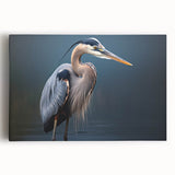 Stretched canvas wall art showcasing a serene heron and egret design in soft blues and greens, ideal for enhancing nature-themed home decor.