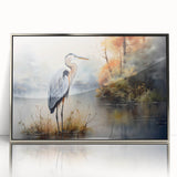 Framed wall art collection showcasing elegant herons and egrets in a serene natural setting, encased in a sleek silver frame with acrylic front.