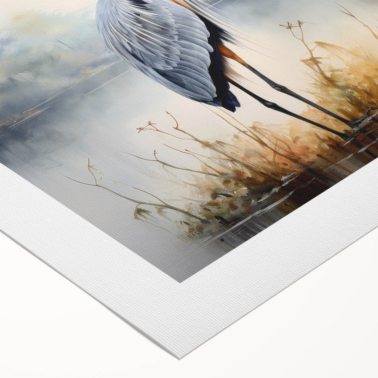 Rolled canvas showcasing a serene heron and egret design in soft pastel colors, perfect for enhancing modern home decor and bringing nature indoors.