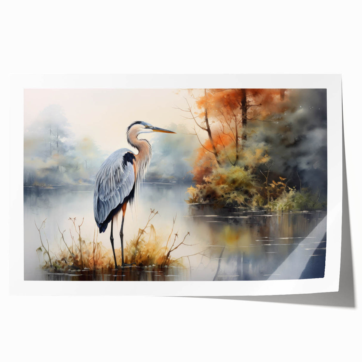 Elegant wall art print showcasing a heron and egret design, featuring soft pastel colors and intricate details, perfect for enhancing home decor.