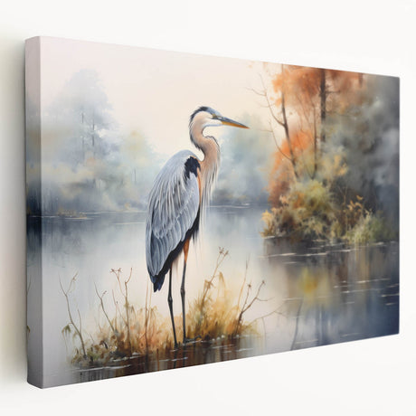Stretched canvas wall art showcasing a serene heron and egret design, featuring vibrant colors and intricate details, perfect for home decor and nature lovers.