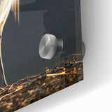 Close-up of a stunning wall art collection featuring a heron and egret design. The acrylic glass finish highlights the intricate details and vibrant colors, making it a perfect addition to modern home decor.