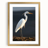 Elegant wall art collection featuring a heron and egret design in gold frame, showcasing intricate details and a chic mat. Perfect for enhancing home decor.