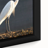 Close-up of a framed canvas wall art collection featuring elegant heron and egret designs, showcasing vibrant colors and intricate details, perfect for nature enthusiasts.