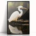 Framed wall art collection showcasing a heron and egret design on acrylic, featuring a sleek black frame, ideal for modern home decor and nature enthusiasts.