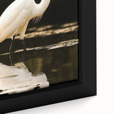 Close-up of a framed canvas wall art featuring a heron and egret design, showcasing intricate details and vibrant colors, perfect for enhancing home decor.