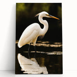 Stretched canvas wall art featuring a serene heron and egret design, showcasing soft blues and greens, perfect for enhancing any modern home decor.