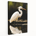 Stretched canvas artwork showcasing a serene heron and egret design, featuring vibrant colors and intricate details, perfect for elegant home decor.