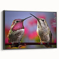 Framed wall art canvas featuring a vibrant hummingbird design with intricate details, set against a sleek black frame, ideal for home decor accentuating nature themes.