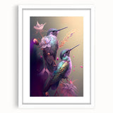 Framed wall art featuring a vibrant hummingbird design on a white mat, showcasing intricate details and colors, perfect for enhancing home decor.