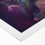 Vibrant rolled canvas showcasing a colorful hummingbird design, ideal for home decor, featuring intricate details and rich hues, beautifully packaged for protection.