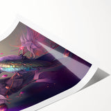 Colorful hummingbird illustration printed on high-quality rolled canvas art, showcasing intricate details and vibrant hues, perfect for home decor enthusiasts.