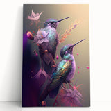 Vibrant hummingbird wall art canvas print showcasing intricate colors and details, ideal for home decor or nature-themed interiors, adding a lively touch to any space.