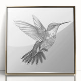Framed wall art featuring a vibrant hummingbird design in an acrylic gold finish, showcased from a front view, ideal for enhancing home decor with a touch of nature.