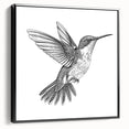 Framed wall art featuring a vibrant hummingbird design on a black background, showcasing intricate details and vivid colors, perfect for enhancing home decor.