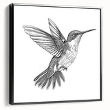 Framed wall art featuring a vibrant hummingbird design on a black background, showcasing intricate details and vivid colors, perfect for enhancing home decor.