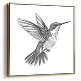 Framed canvas wall art showcasing a vibrant hummingbird design in gold tones, elegantly displayed from the side, perfect for adding a touch of nature-inspired decor to any room.