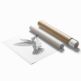 Vibrant hummingbird wall art print showcasing intricate floral designs in rich colors, rolled for easy shipping and display. Perfect for nature-inspired decor.