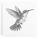 Vibrant stretched canvas wall art showcasing a detailed hummingbird design, featuring vivid colors and intricate patterns, perfect for enhancing contemporary decor.