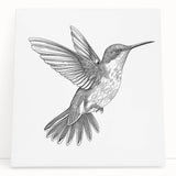 Hummingbird-themed stretched canvas wall art featuring vibrant colors and intricate details, ideal for home decor, showcasing nature's beauty in a modern design.