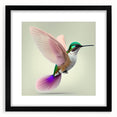 Black-framed wall art featuring a vibrant hummingbird design, showcasing intricate details and colors, perfect for enhancing home decor and bringing nature indoors.