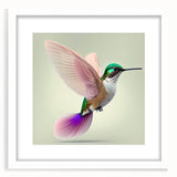 Framed wall art featuring a vibrant hummingbird design with a white mat, showcasing colorful details and an elegant presentation, ideal for home decor.