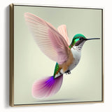 Framed wall art featuring a colorful hummingbird design on a textured canvas, elegantly displayed with a gold frame, adding a vibrant touch to any decor.
