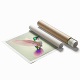 Colorful hummingbird wall art print showcasing intricate designs and vibrant hues, rolled for easy storage and display, perfect for enhancing any room's decor.