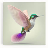 Stretched canvas wall art featuring vibrant hummingbird designs in a natural setting, showcasing intricate details and bright colors perfect for home decor.