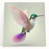 Colorful hummingbird design on stretched canvas wall art, showcasing vibrant hues of green and blue, perfect for brightening up any room decor with nature-inspired aesthetics.