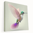 Stretched canvas wall art depicting a vibrant hummingbird design in rich colors, showcasing intricate details and textures, ideal for nature enthusiasts and home decor.
